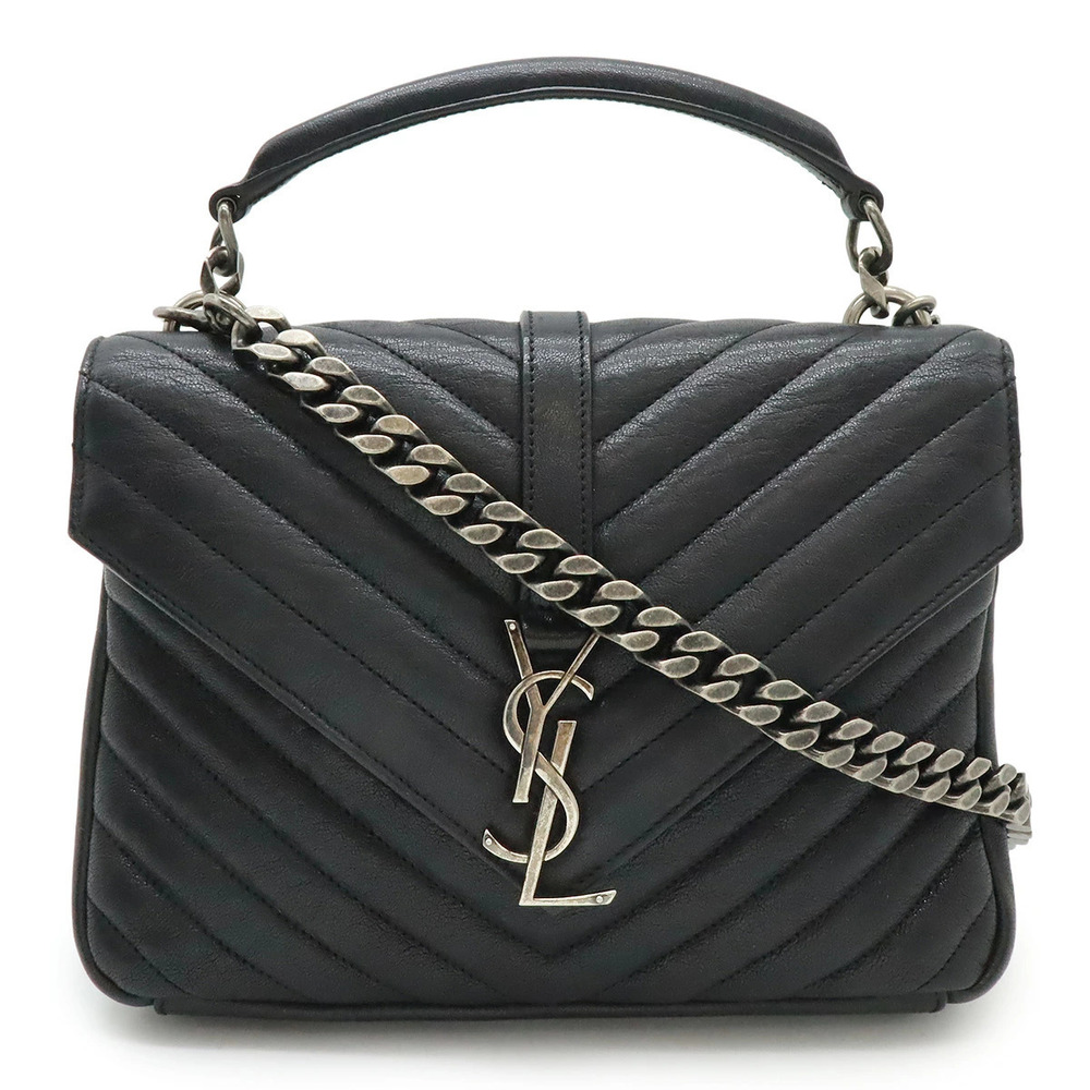 SAINT LAURENT PARIS YSL Yves College Handbag Chain Shoulder Bag Black